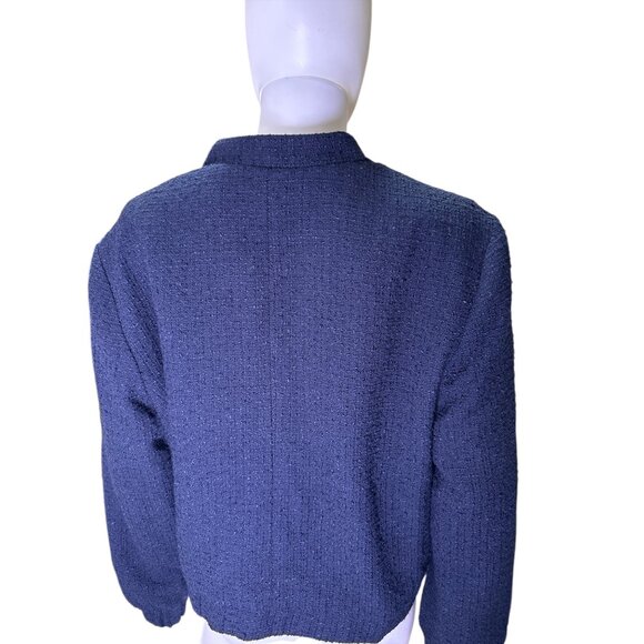Talbots Womens Navy Blue Textured Button-Up Front Pocket Jacket Size XL EUC - Picture 4 of 6